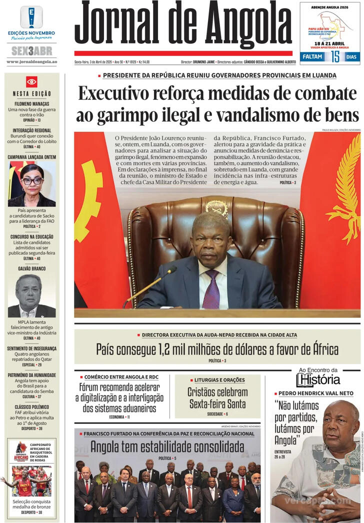 Capa Jornal de Angola - 2026-04-03