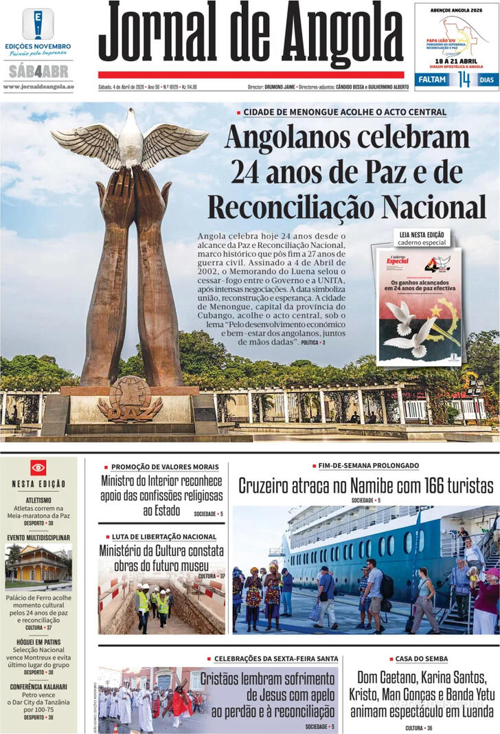 Capa Jornal de Angola - 2026-04-04