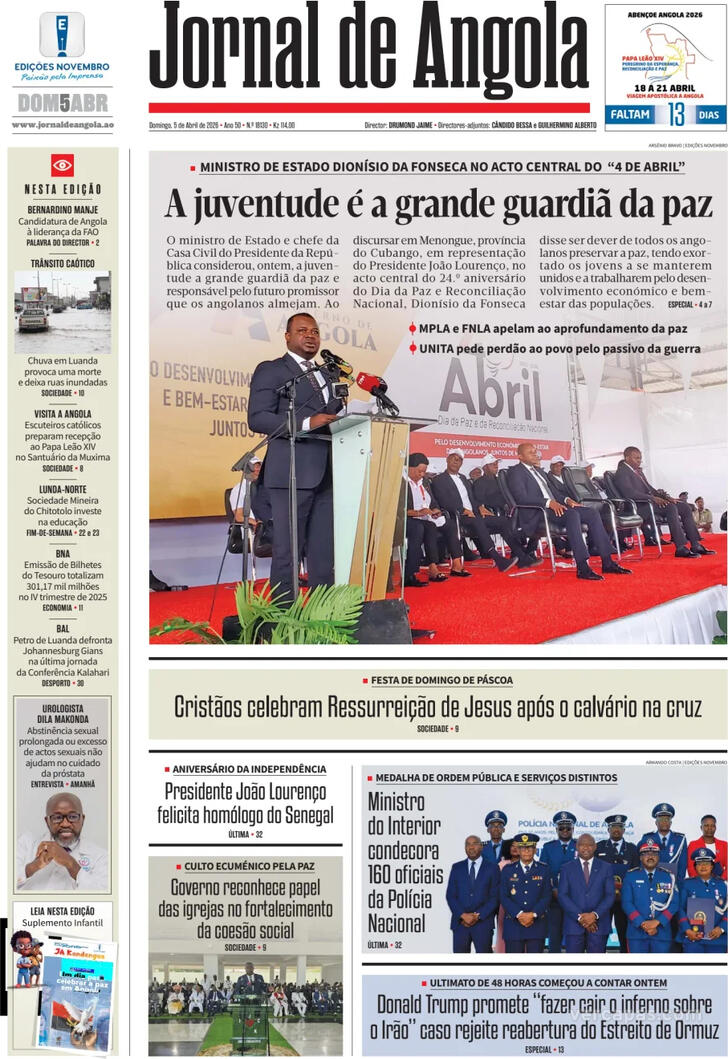 Capa Jornal de Angola - 2026-04-05