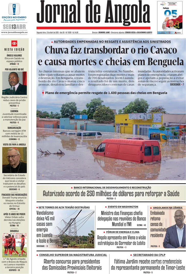Capa Jornal de Angola - 2026-04-13