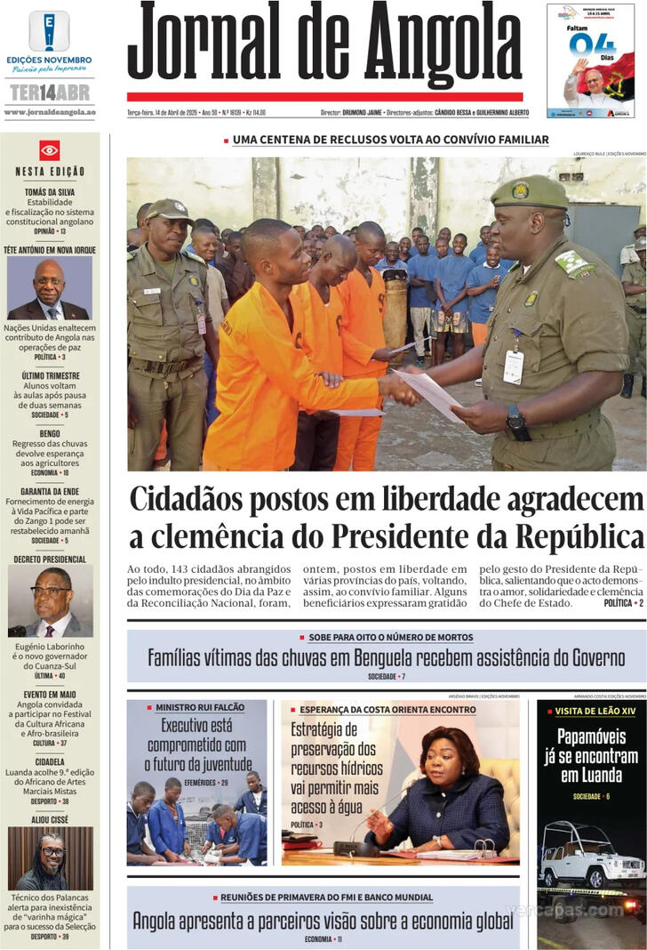 Capa Jornal de Angola - 2026-04-14