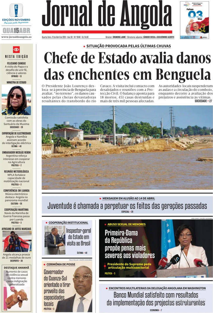 Capa Jornal de Angola - 2026-04-15