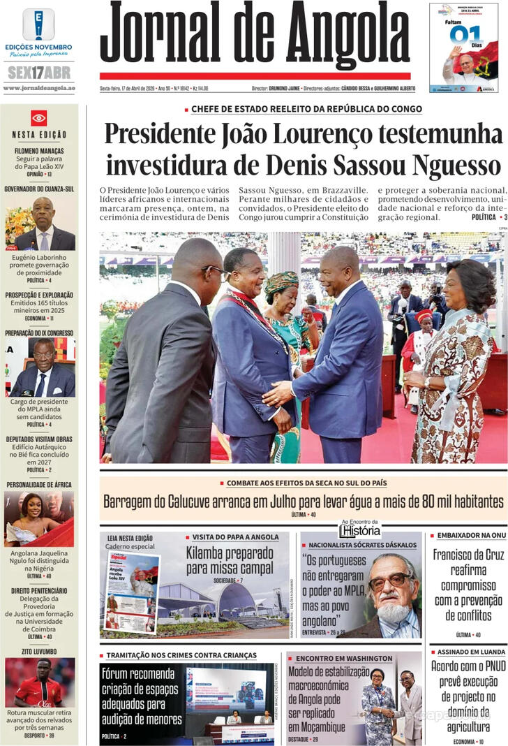 Capa Jornal de Angola - 2026-04-17