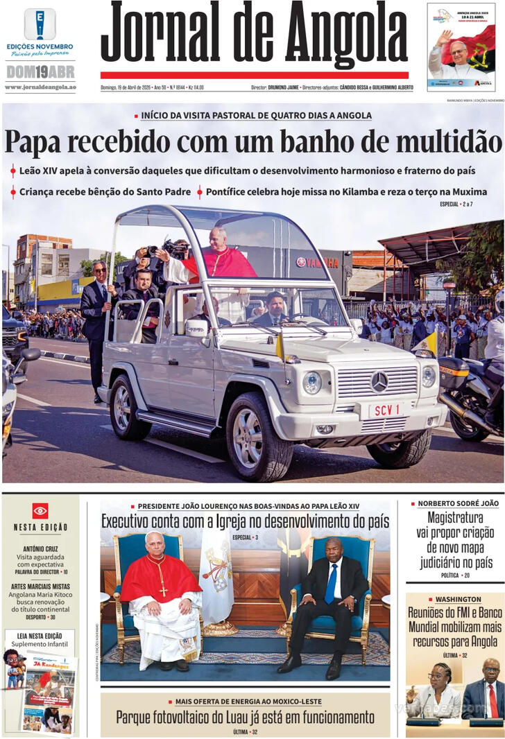 Capa Jornal de Angola - 2026-04-19