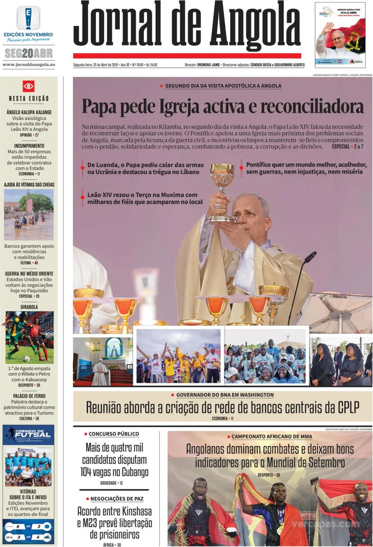 Capa Jornal de Angola - 2026-04-20