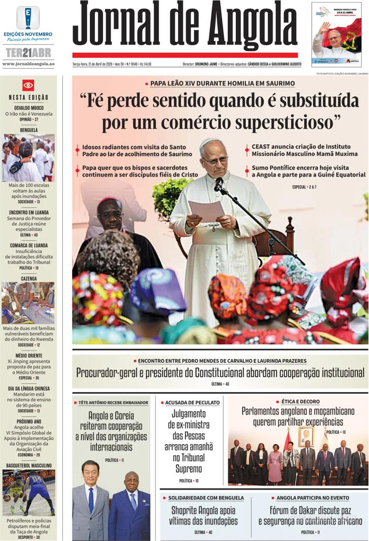 Capa Jornal de Angola - 2026-04-21