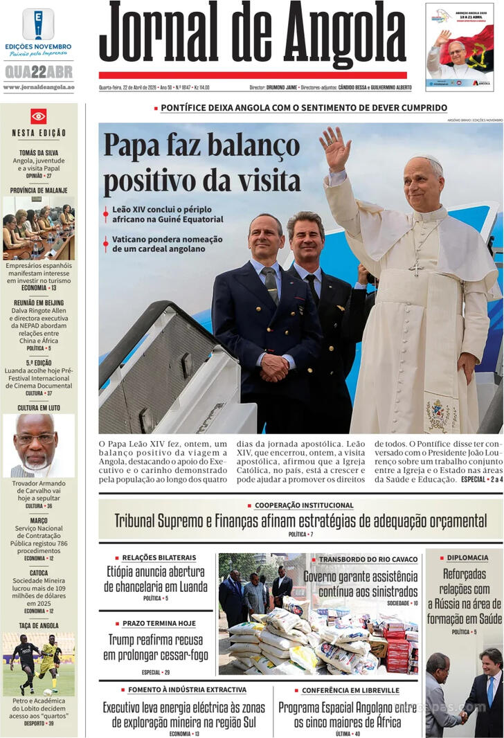 Capa Jornal de Angola - 2026-04-22