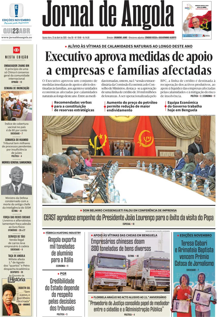 Capa Jornal de Angola - 2026-04-23
