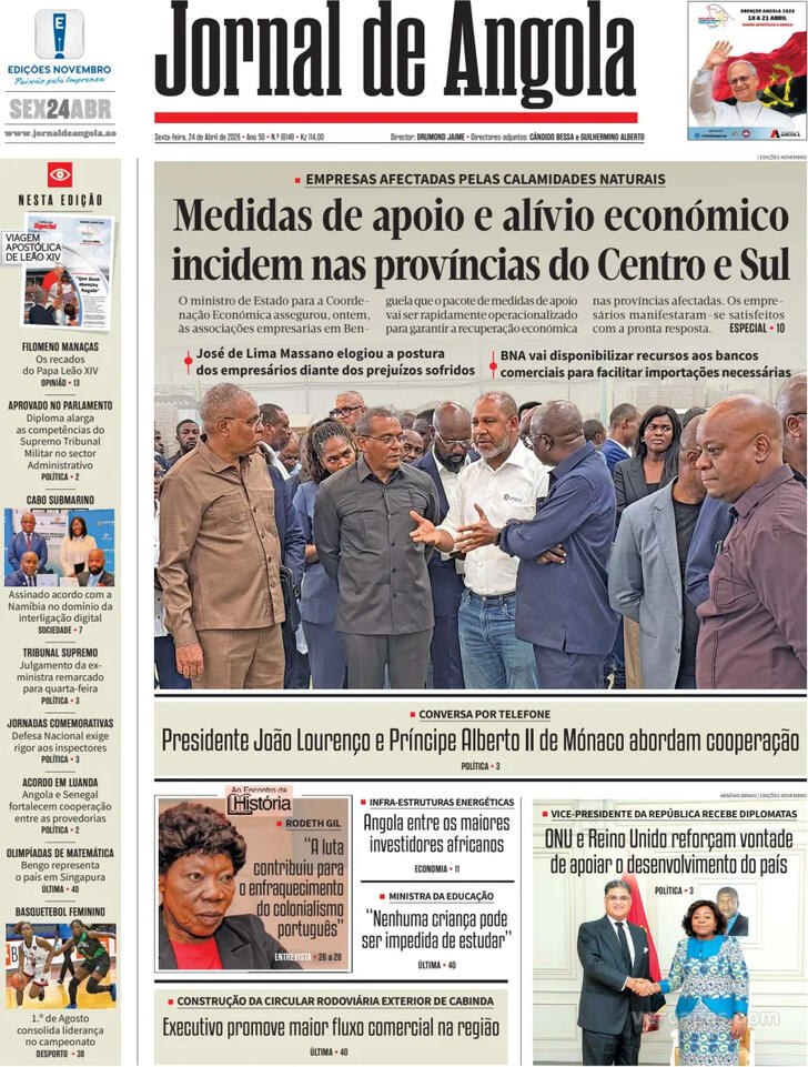 Capa Jornal de Angola - 2026-04-24