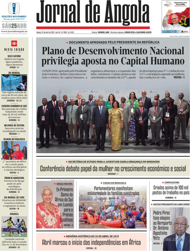 Capa Jornal de Angola - 2026-04-25