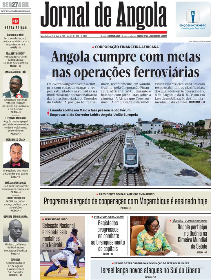 Capa Jornal de Angola - 2026-04-27