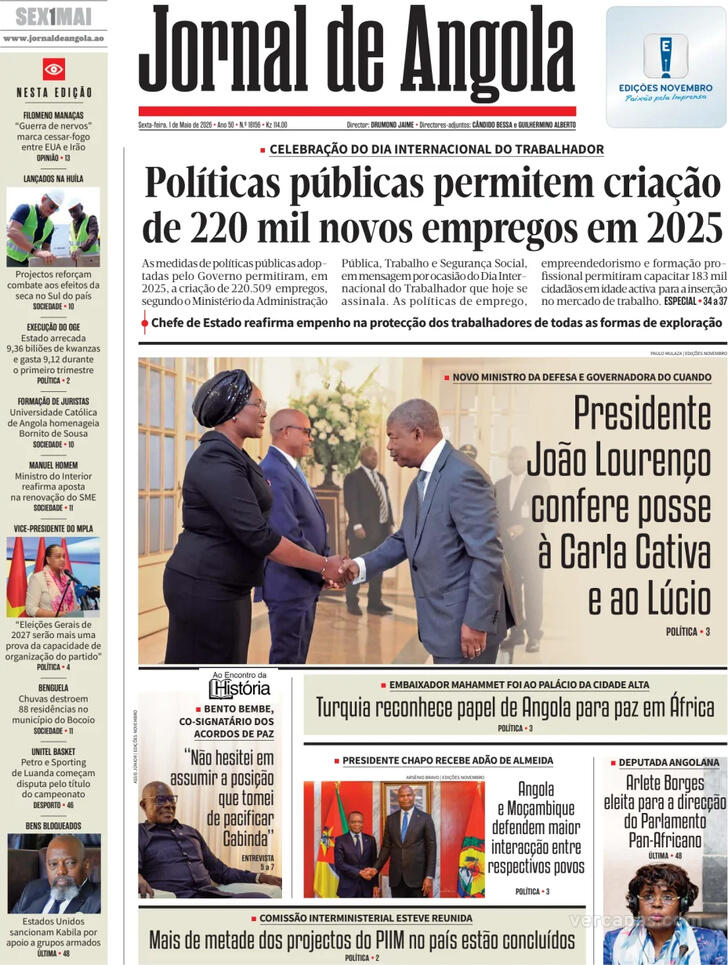 Capa Jornal de Angola - 2026-05-01