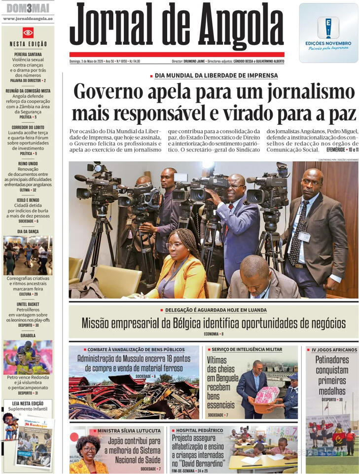 Capa Jornal de Angola - 2026-05-03