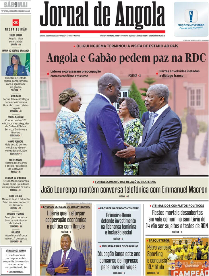 Capa Jornal de Angola - 2026-05-09