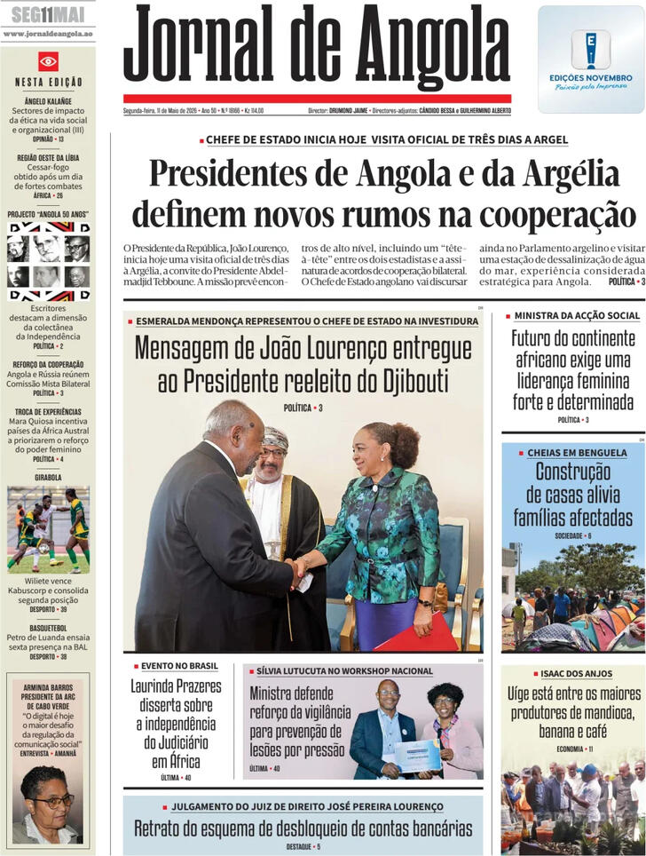 Capa Jornal de Angola - 2026-05-11