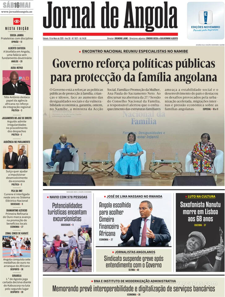 Capa Jornal de Angola - 2026-05-16