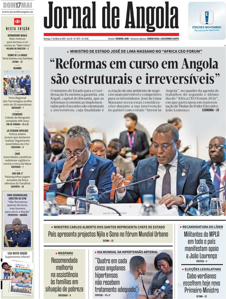 Capa Jornal de Angola - 2026-05-17