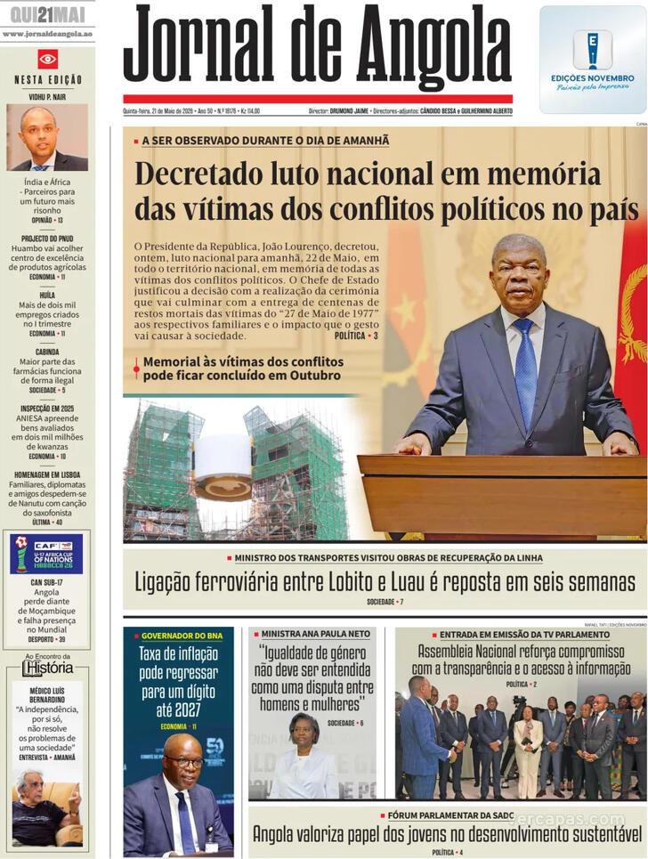 Capa Jornal de Angola - 2026-05-21