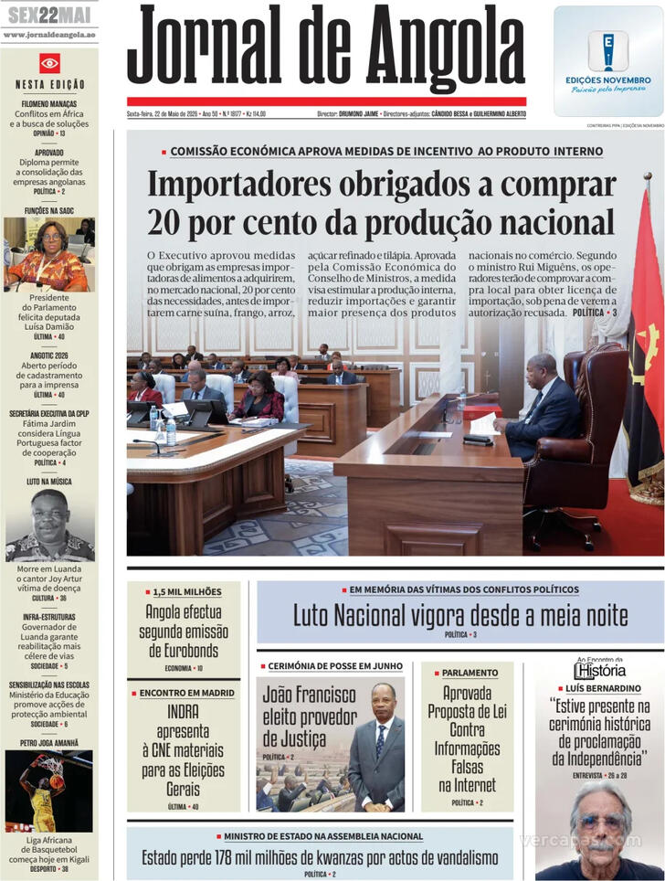 Capa Jornal de Angola - 2026-05-22