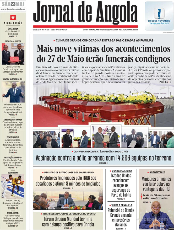 Capa Jornal de Angola - 2026-05-23