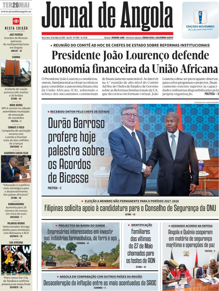 Capa Jornal de Angola - 2026-05-26