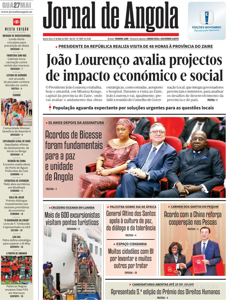 Capa Jornal de Angola - 2026-05-27