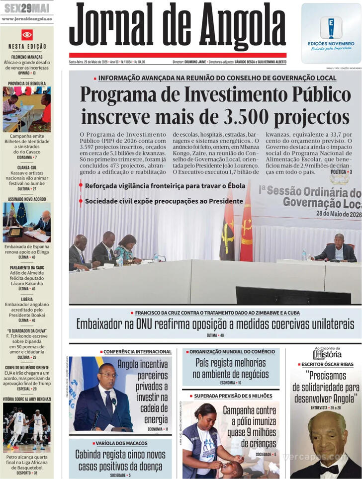 Capa Jornal de Angola - 2026-05-29