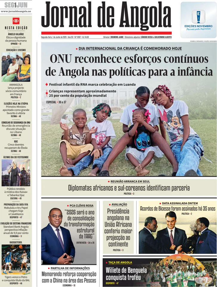 Capa Jornal de Angola - 2026-06-01