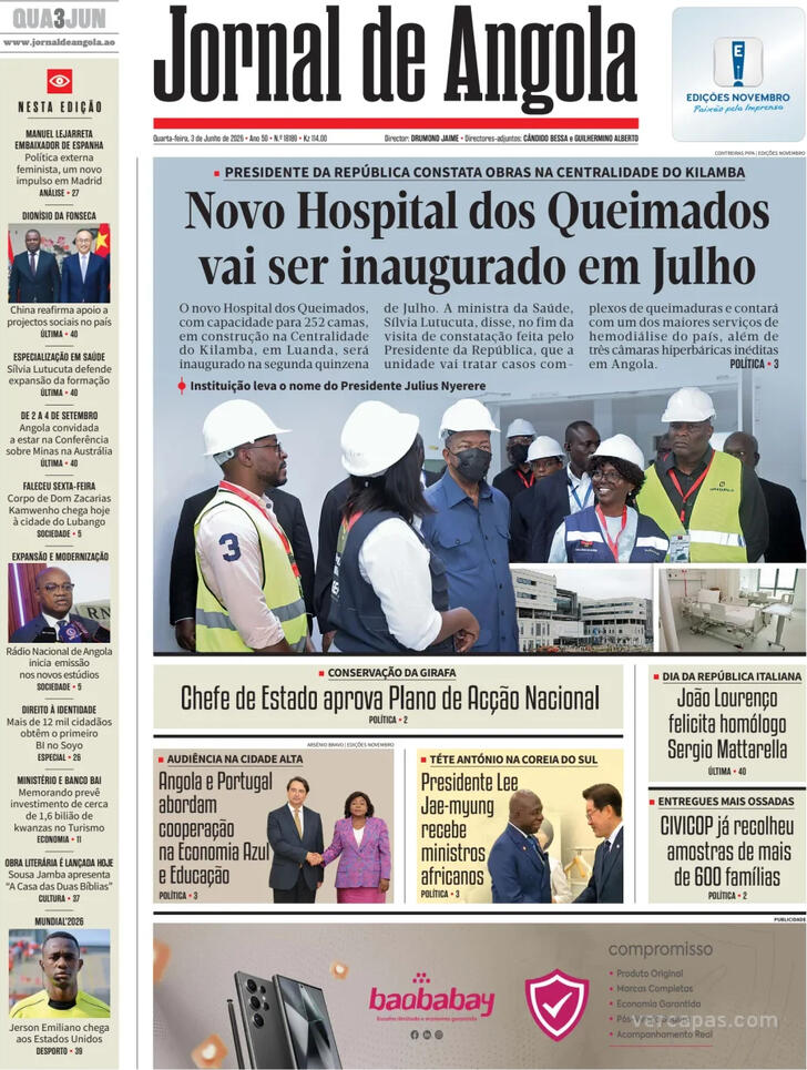 Capa Jornal de Angola - 2026-06-03