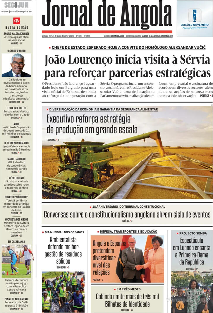 Capa Jornal de Angola - 2026-06-08