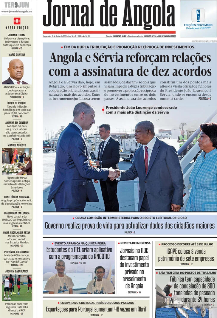 Capa Jornal de Angola - 2026-06-09