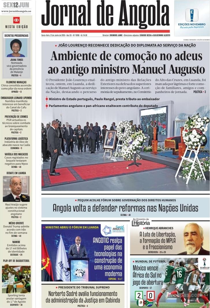 Capa Jornal de Angola - 2026-06-12