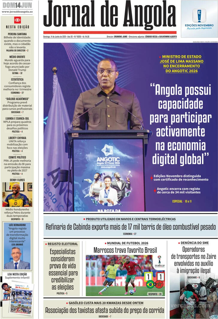 Capa Jornal de Angola - 2026-06-14