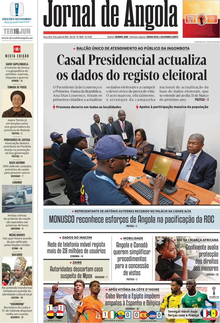 Capa Jornal de Angola - 2026-06-16