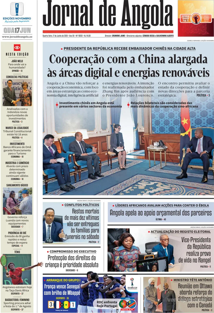 Capa Jornal de Angola - 2026-06-17