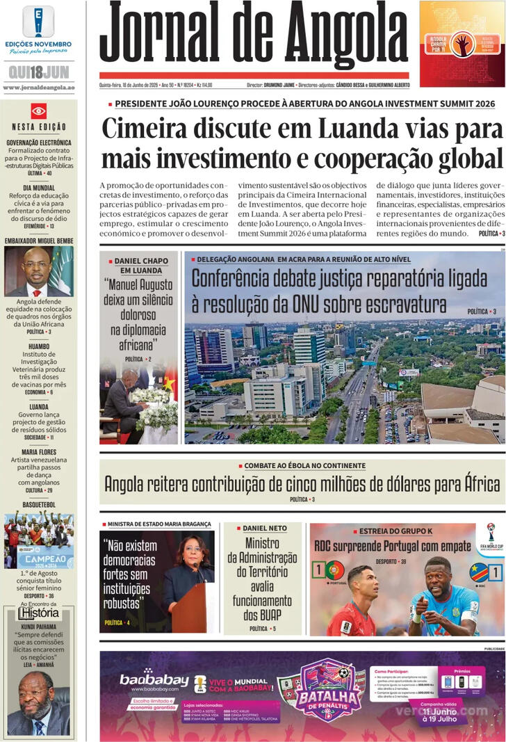 Capa Jornal de Angola - 2026-06-18