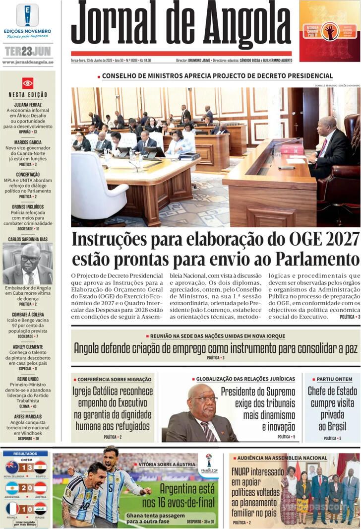 Capa Jornal de Angola - 2026-06-23
