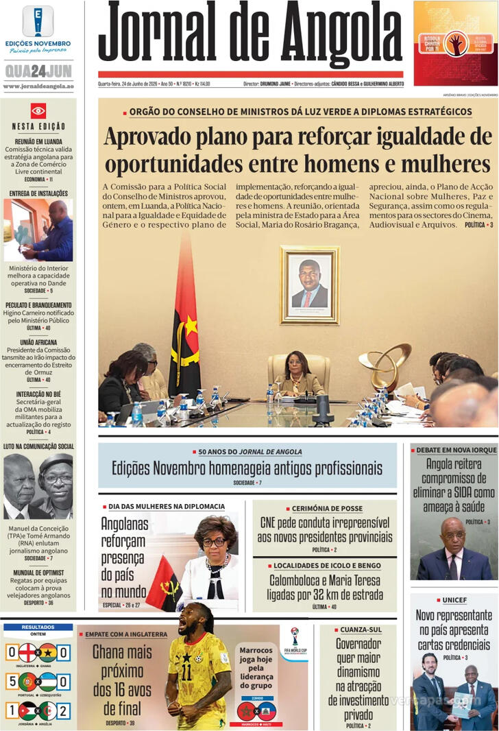 Capa Jornal de Angola - 2026-06-24