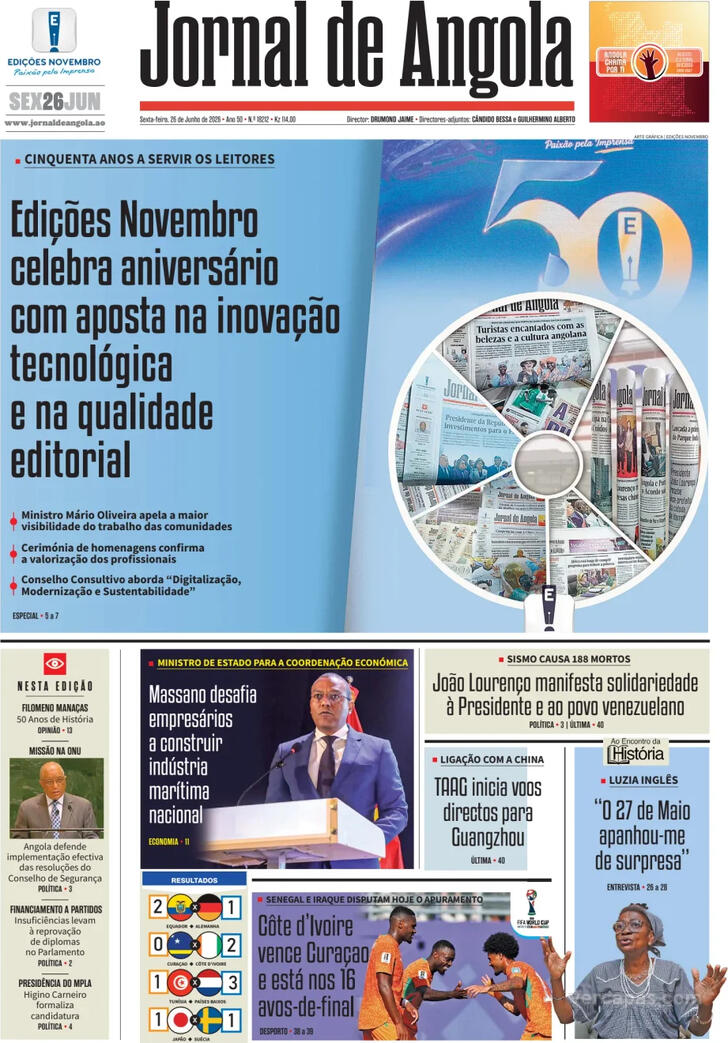Capa Jornal de Angola - 2026-06-26