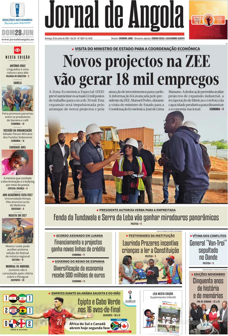 Capa Jornal de Angola - 2026-06-28