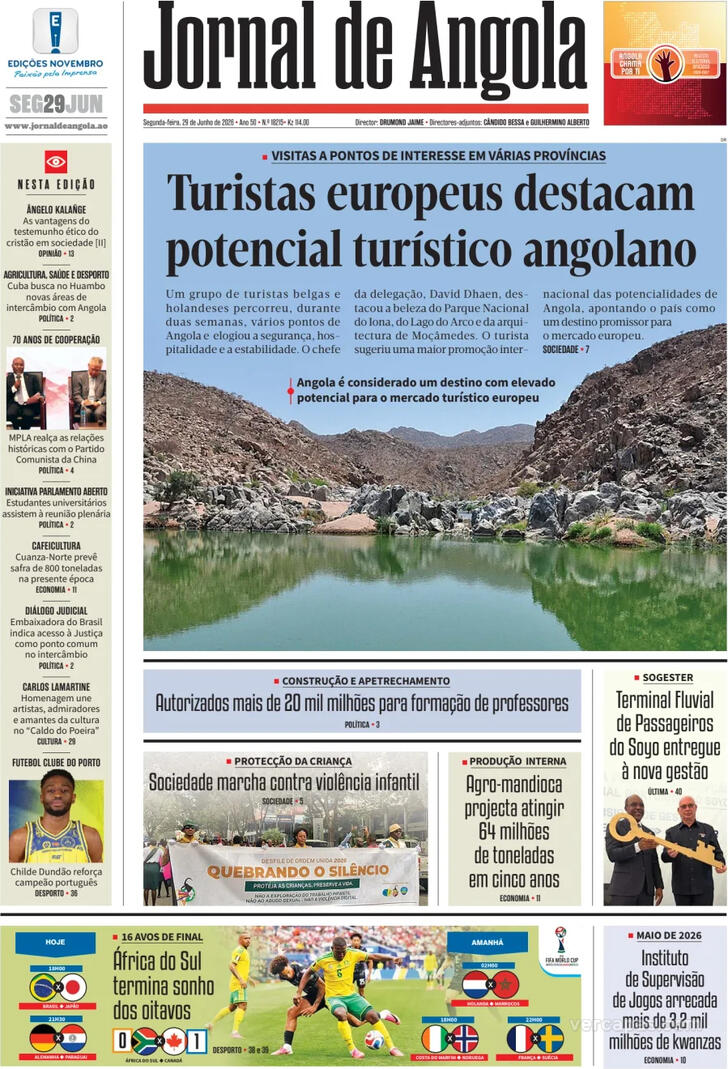 Capa Jornal de Angola - 2026-06-29