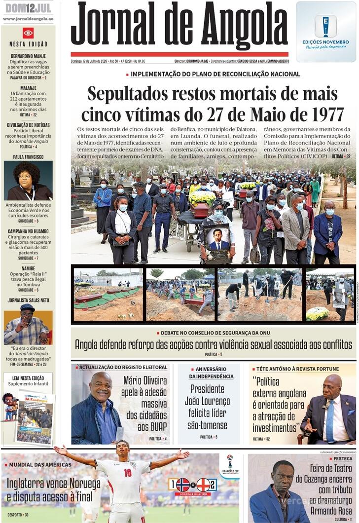 Capa Jornal de Angola - 2026-07-12