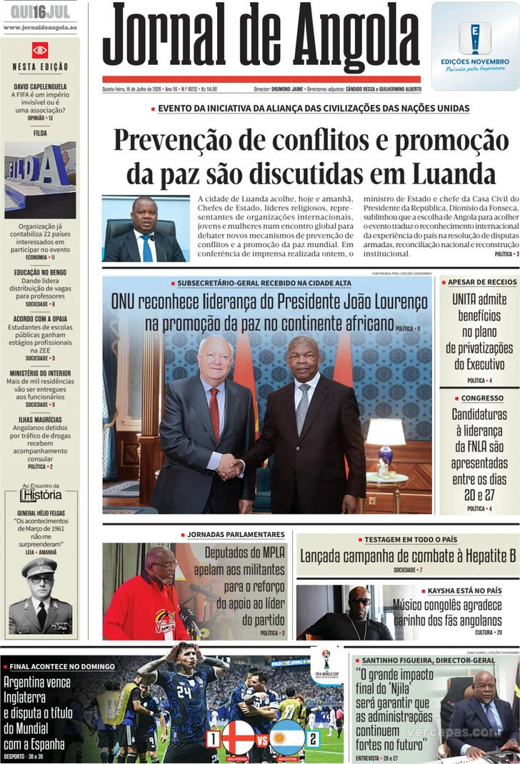 Capa Jornal de Angola - 2026-07-16