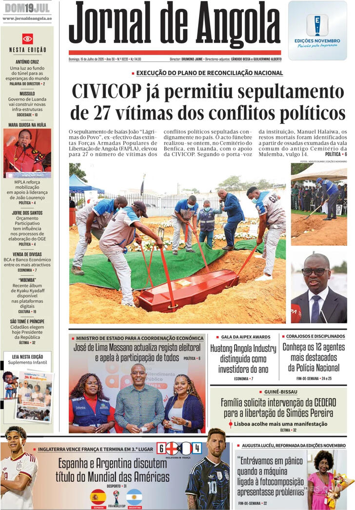 Capa Jornal de Angola - 2026-07-19