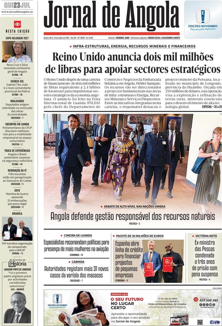 Capa Jornal de Angola - 2026-07-23