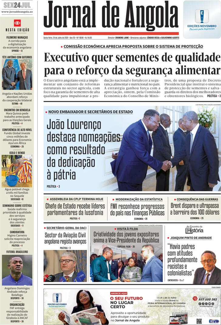 Capa Jornal de Angola - 2026-07-24