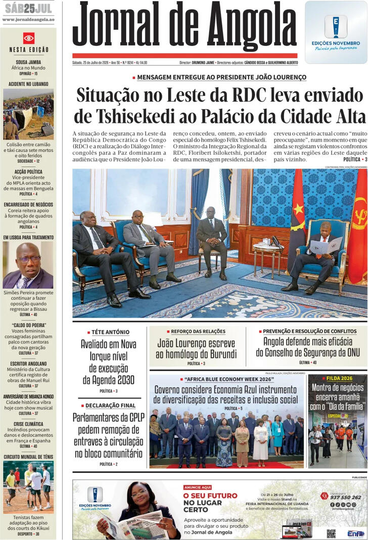 Capa Jornal de Angola - 2026-07-25