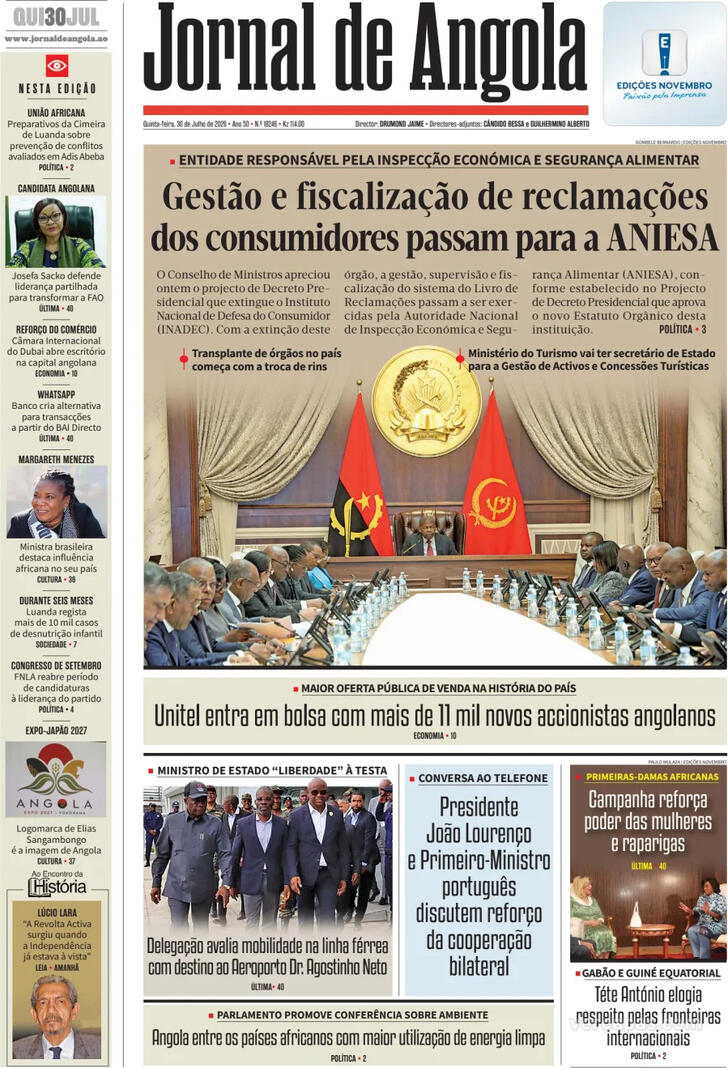 Capa Jornal de Angola - 2026-07-30