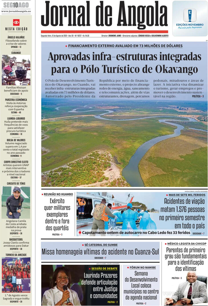 Capa Jornal de Angola - 2026-08-10