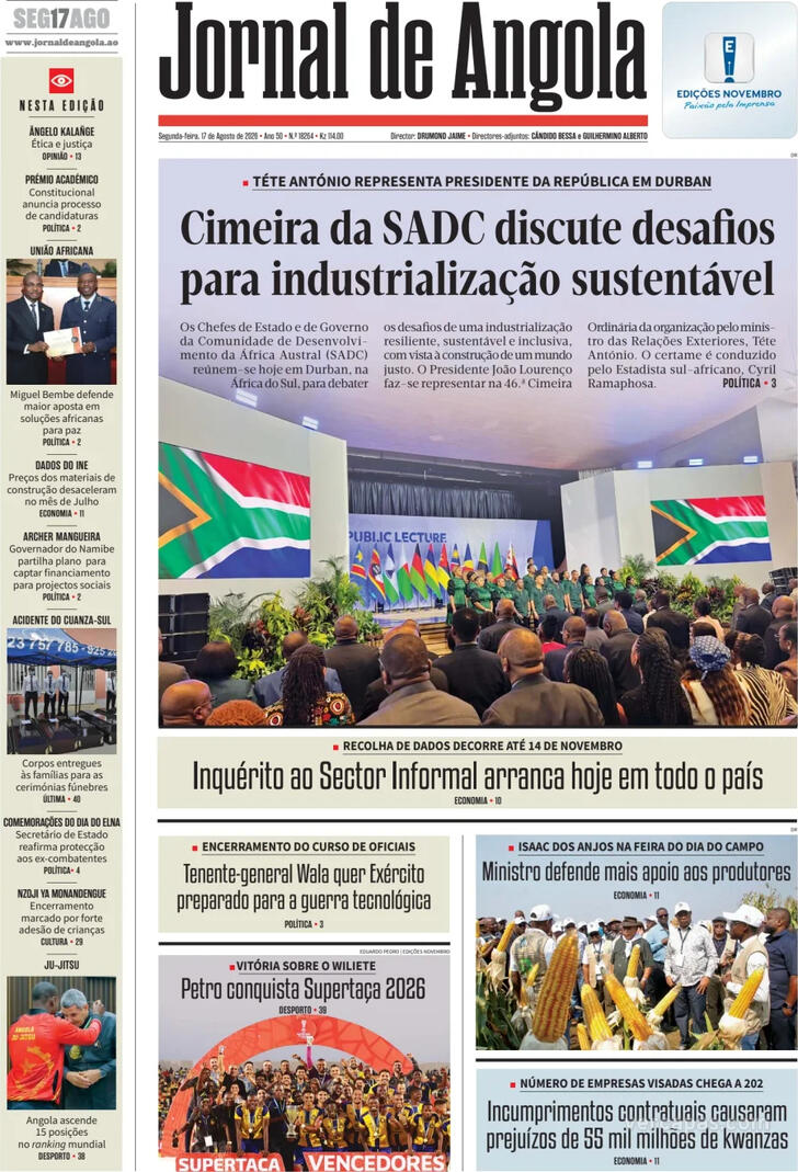 Capa Jornal de Angola - 2026-08-17